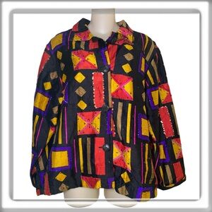 Vintage Chico’s Design 100% Silk Embroidered Jacket Embellished Size 1, US 8 Med